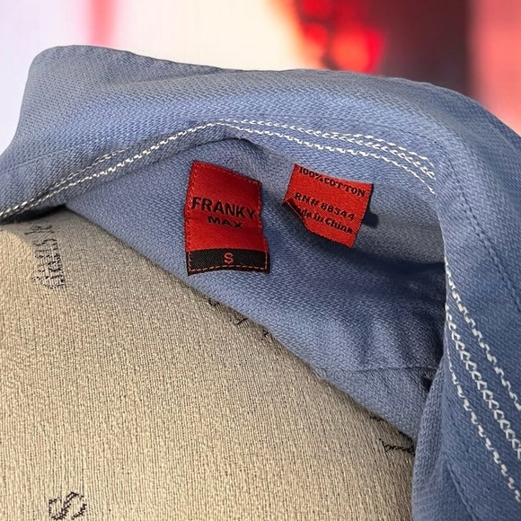Franky Max cotton button down shirt. Baby blue with white stitching accent - Picture 15 of 16